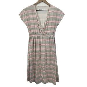 Carve Designs Dress Pink Gray Striped Knit Short Sleeve Sz S Babydoll Y2K V-neck